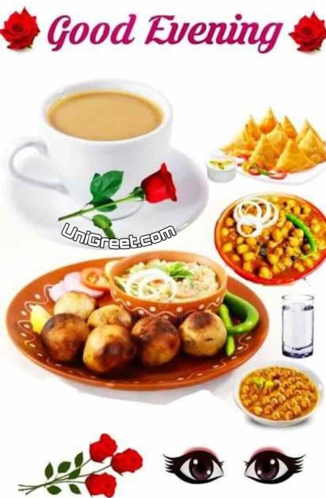 Good Evening Tea Images Status Good evening image with tea and snacks